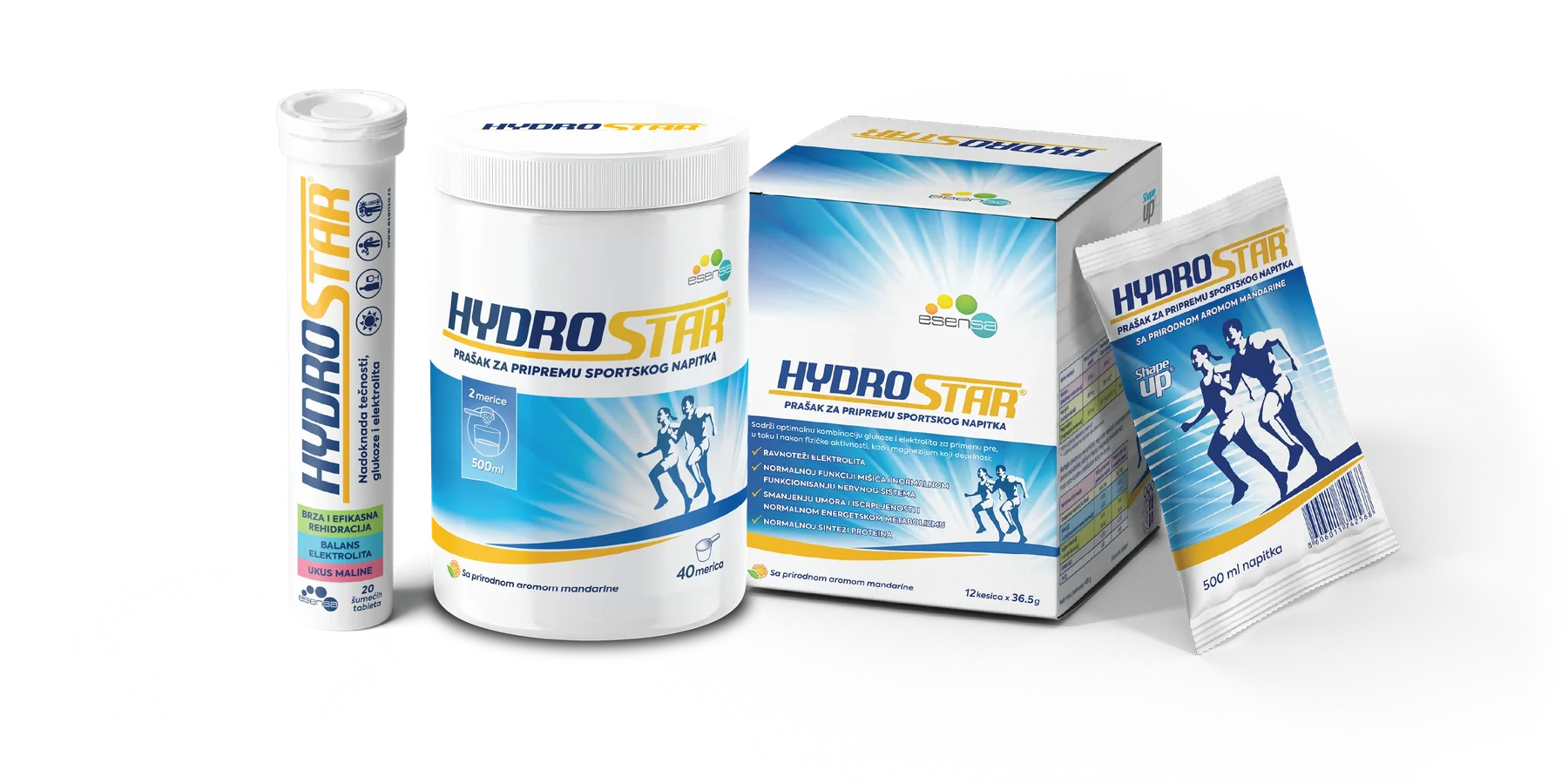 Hydrostar asortiman - šumeće tablete, prašak od 730 g, kutija sa kesicama i pojedinačna kesica